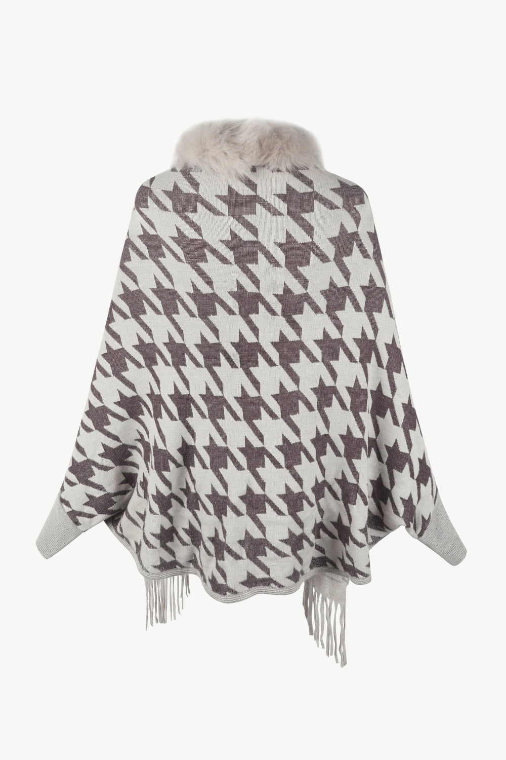 Houndstooth Fringe Hem Poncho BLUE ZONE PLANET