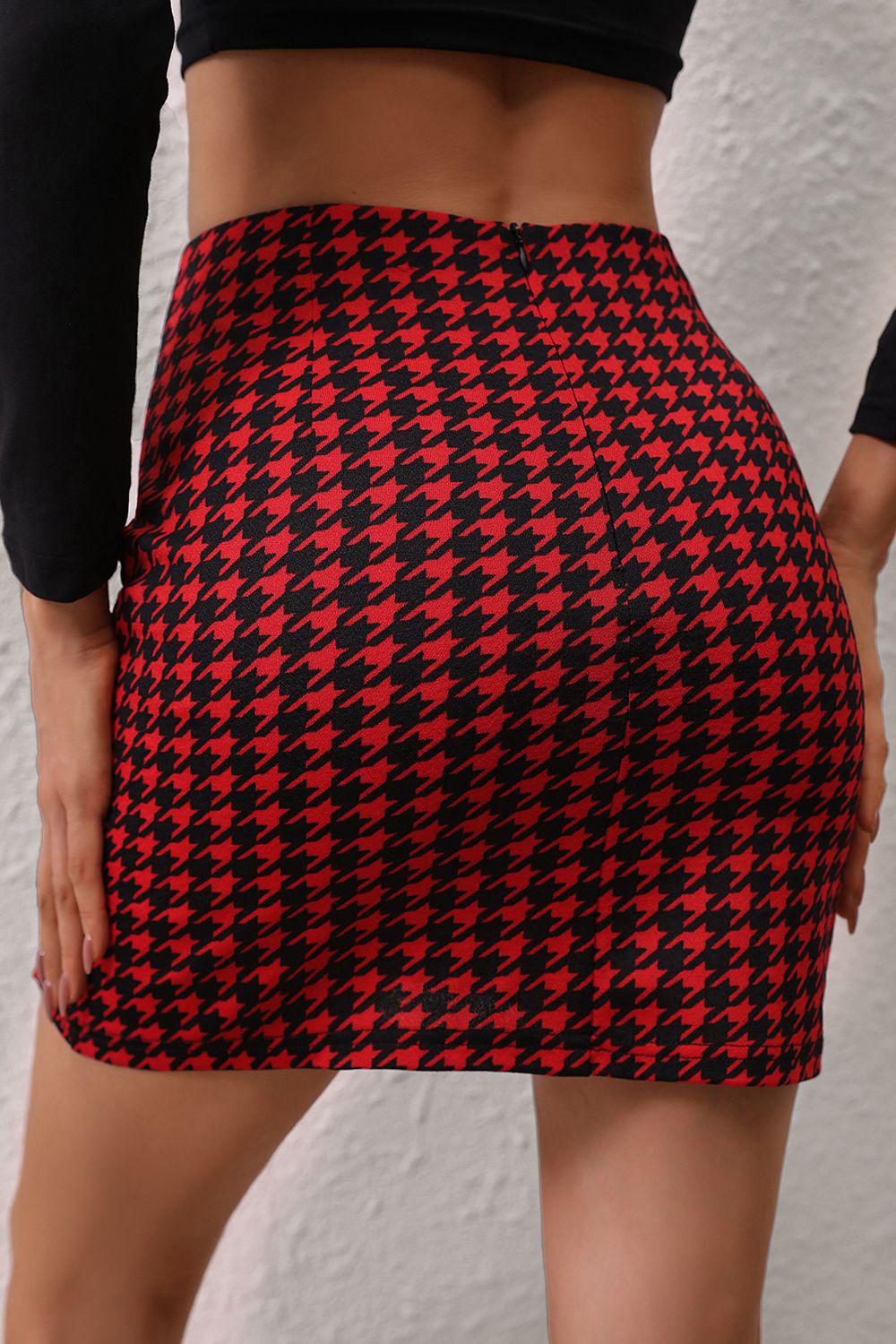 Houndstooth Slit Mini Skirt BLUE ZONE PLANET