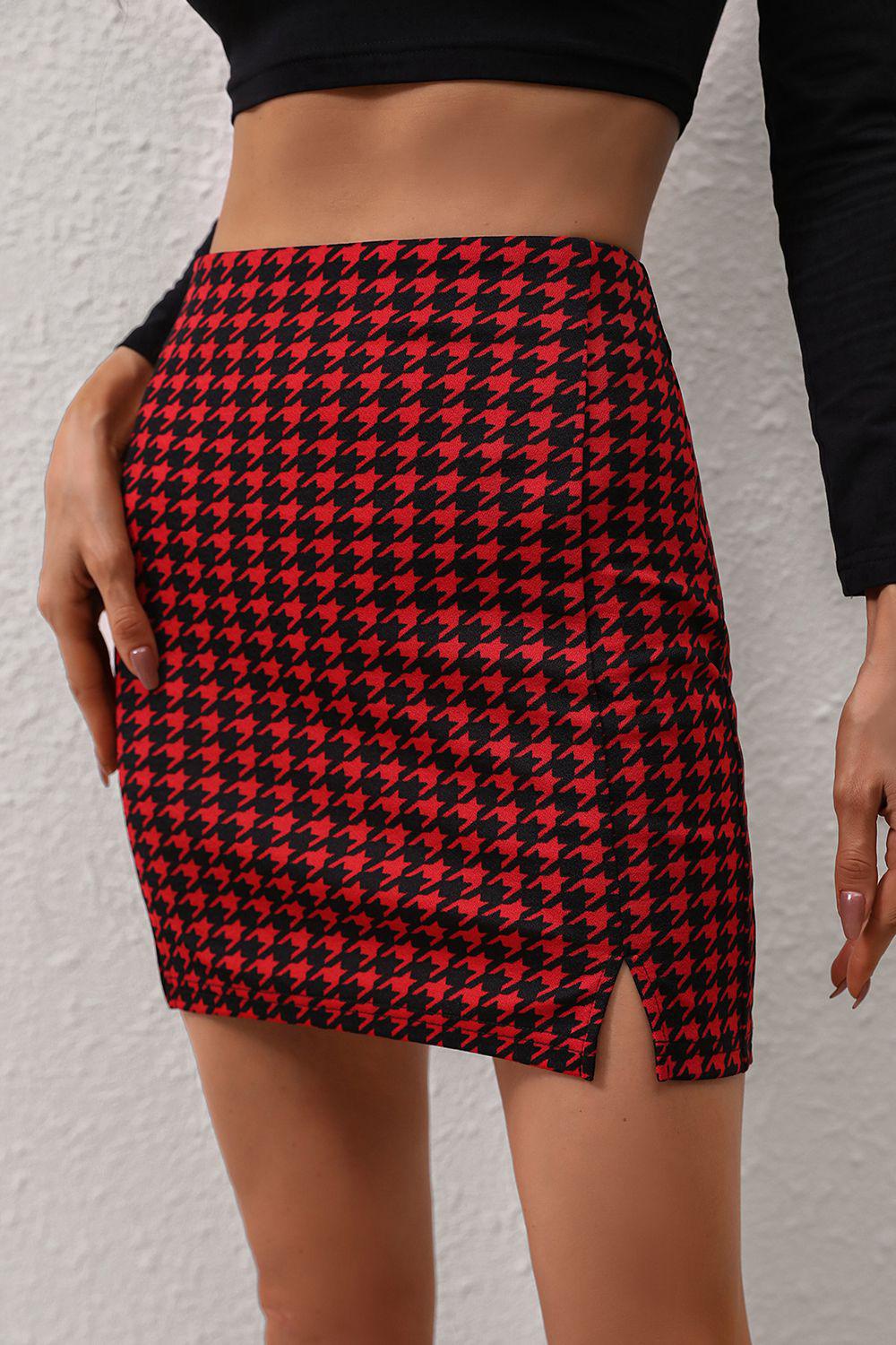 Houndstooth Slit Mini Skirt BLUE ZONE PLANET