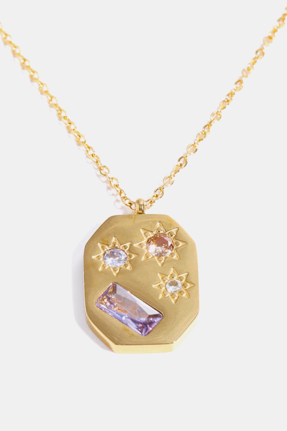 Inlaid Zircon Pendant Stainless Steel Necklace BLUE ZONE PLANET