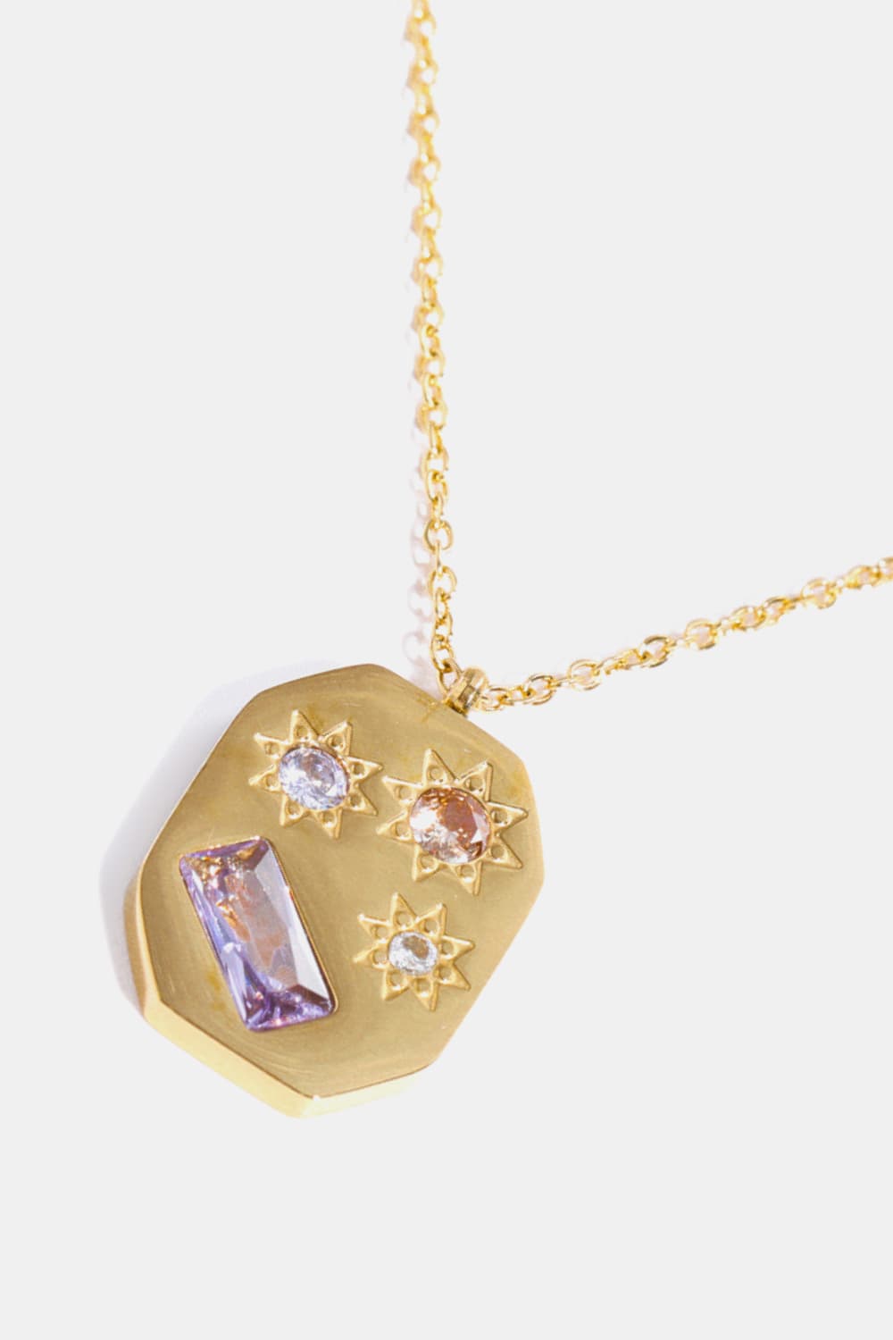 Inlaid Zircon Pendant Stainless Steel Necklace BLUE ZONE PLANET