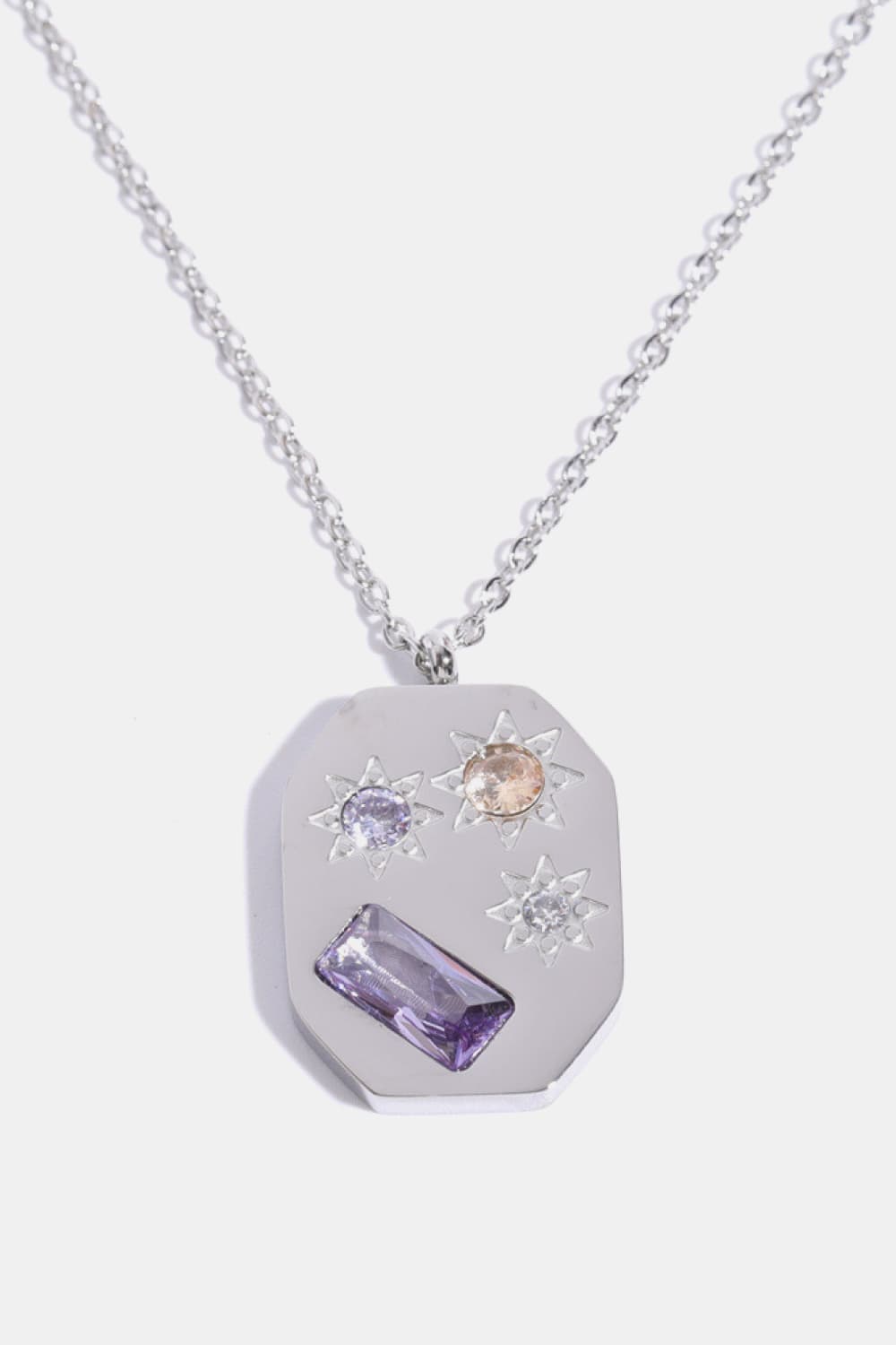 Inlaid Zircon Pendant Stainless Steel Necklace BLUE ZONE PLANET