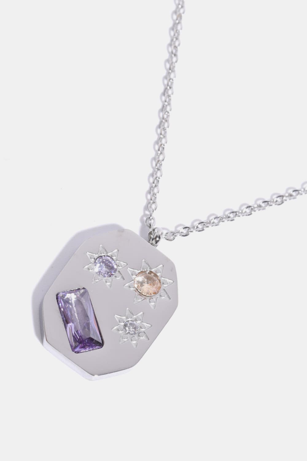 Inlaid Zircon Pendant Stainless Steel Necklace BLUE ZONE PLANET