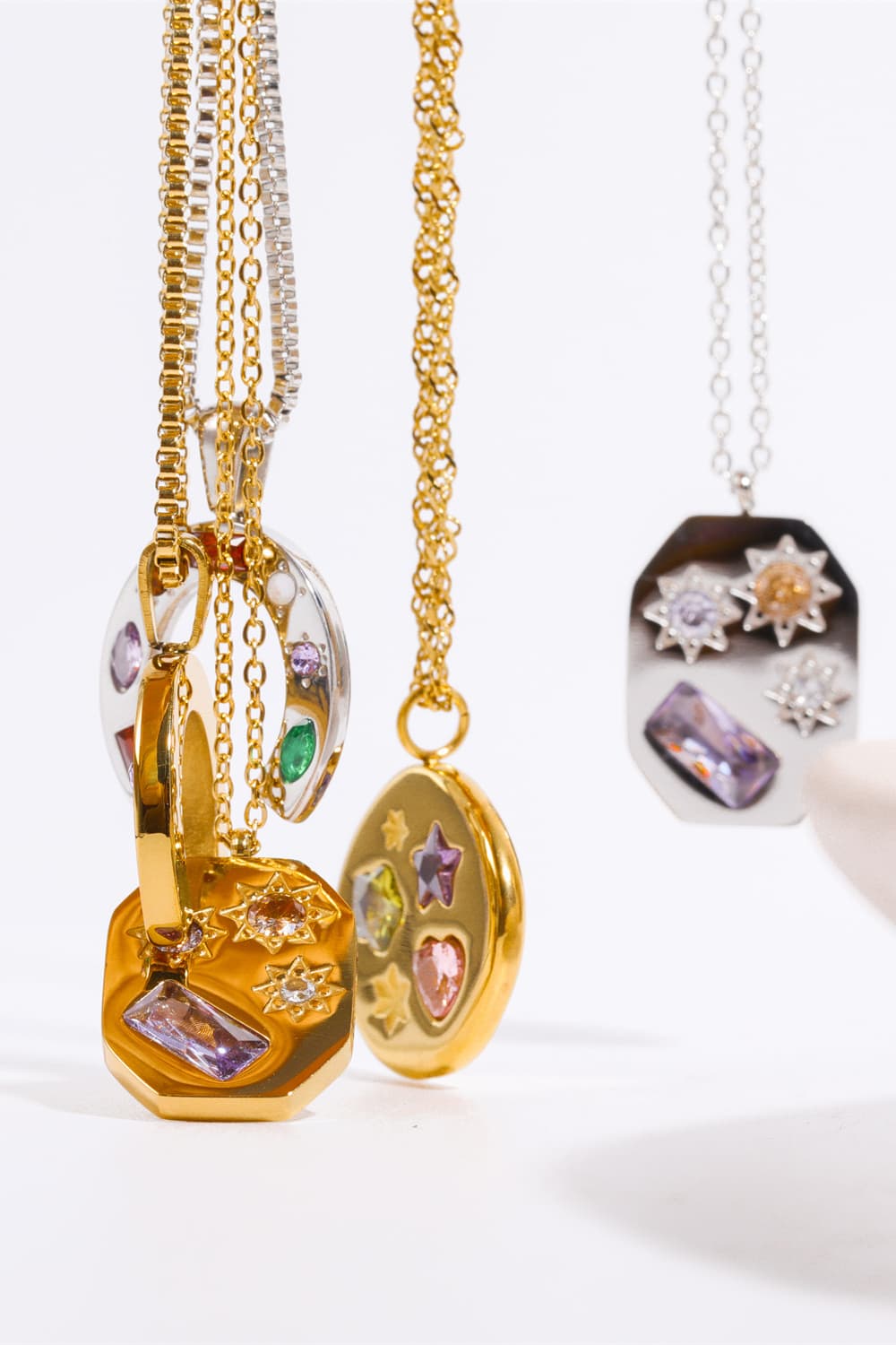 Inlaid Zircon Pendant Stainless Steel Necklace BLUE ZONE PLANET