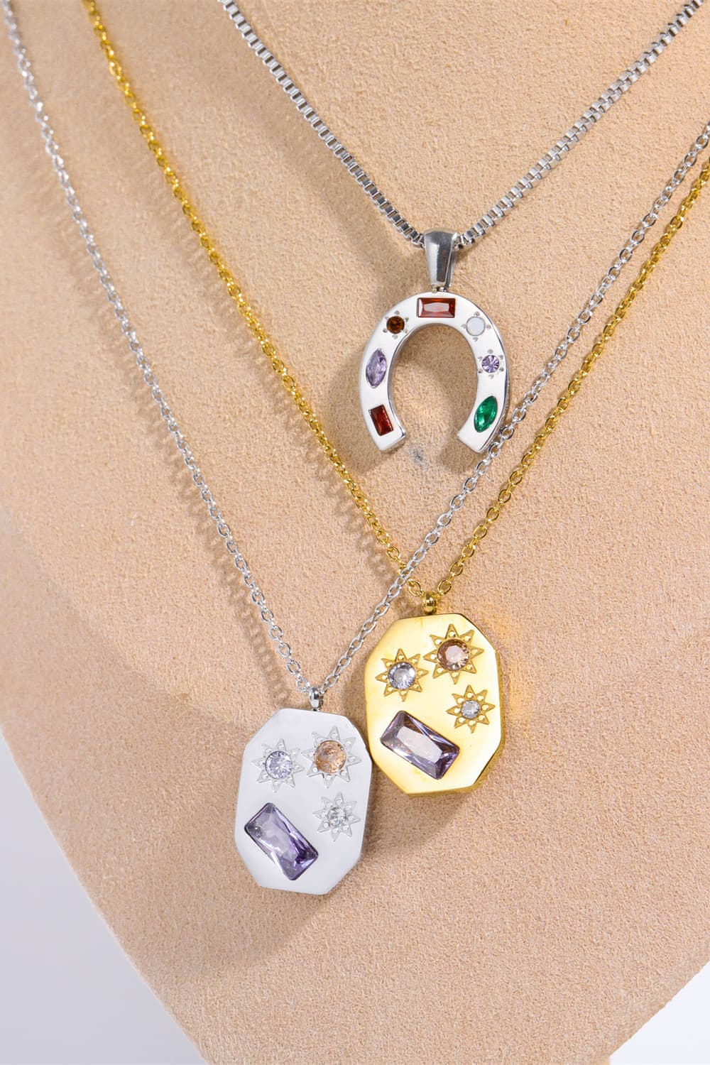 Inlaid Zircon Pendant Stainless Steel Necklace BLUE ZONE PLANET