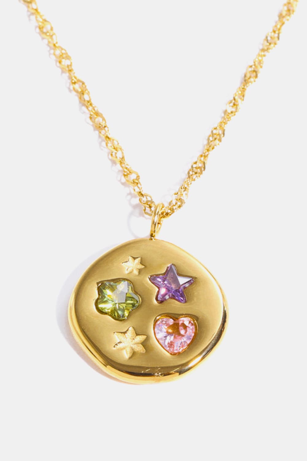 Inlaid Zircon Pendant Stainless Steel Necklace BLUE ZONE PLANET