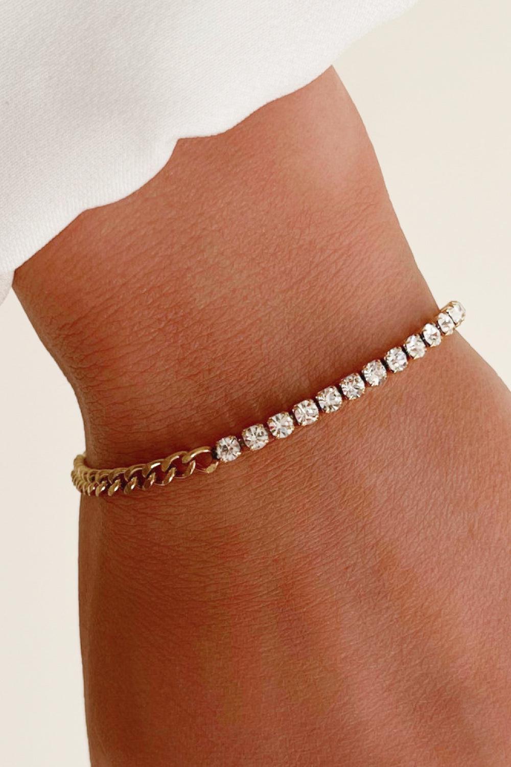 Inlaid Zircon Stainless Steel Bracelet BLUE ZONE PLANET