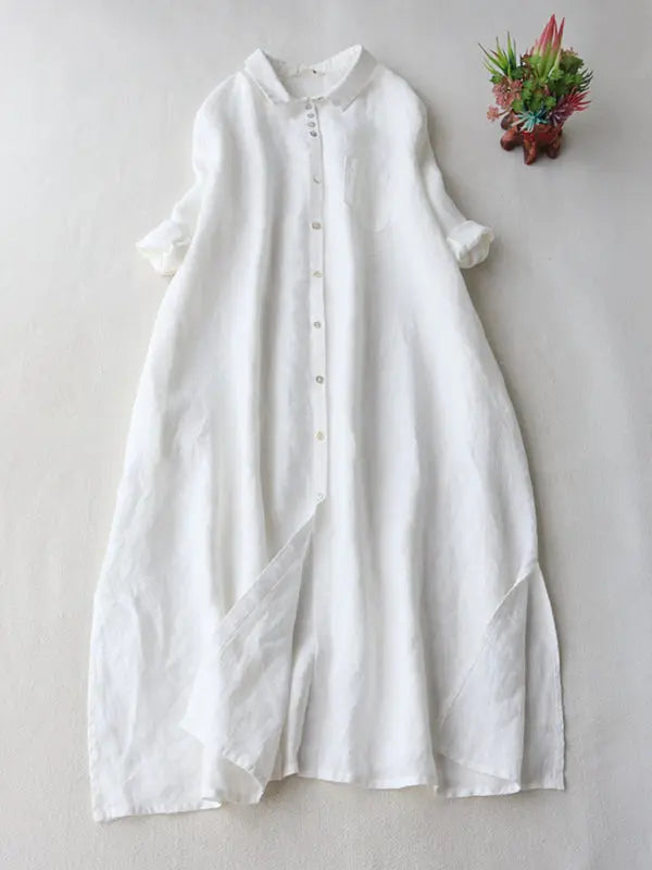 Jade's Simple Loose Three-Quarter Sleeve Lapel Shirt Dress BLUE ZONE PLANET
