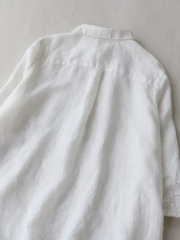 Jade's Simple Loose Three-Quarter Sleeve Lapel Shirt Dress BLUE ZONE PLANET