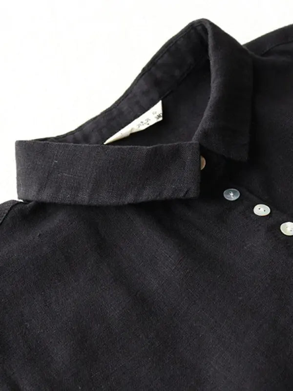 Jade's Simple Loose Three-Quarter Sleeve Lapel Shirt Dress BLUE ZONE PLANET