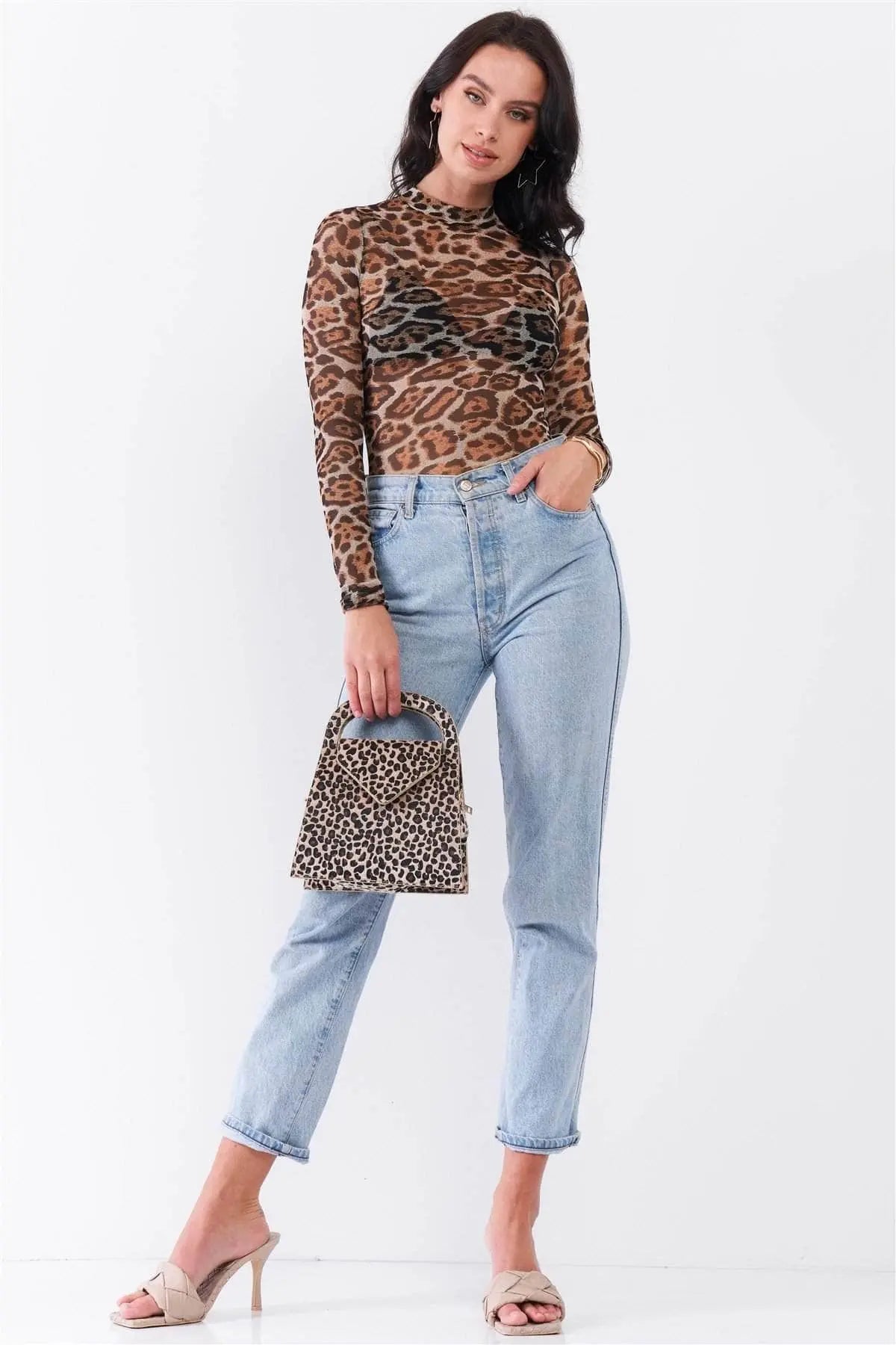 Jaguar Print Mock Neck Bodysuit Blue Zone Planet