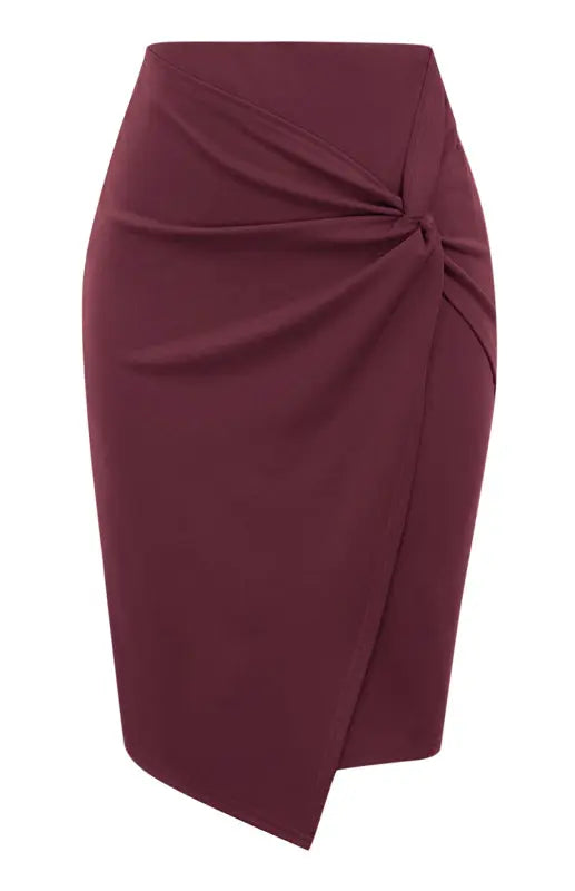 Janet's Pleated Solid Color Bodycon Midi Skirt kakaclo