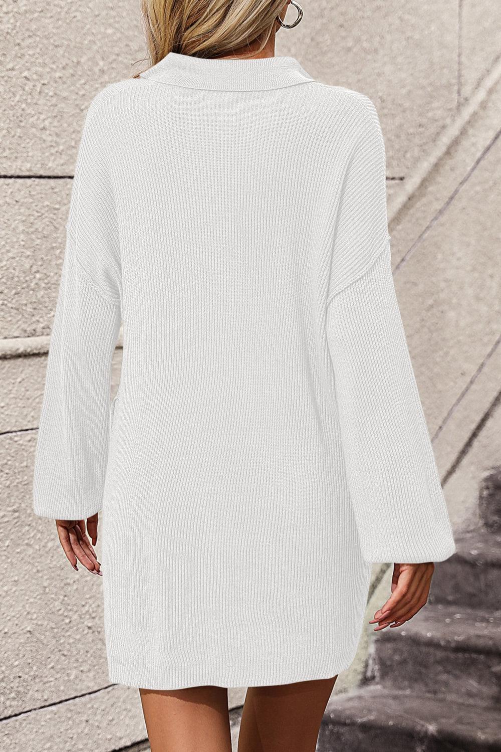 Johnny Collar Drop Shoulder Sweater Dress BLUE ZONE PLANET