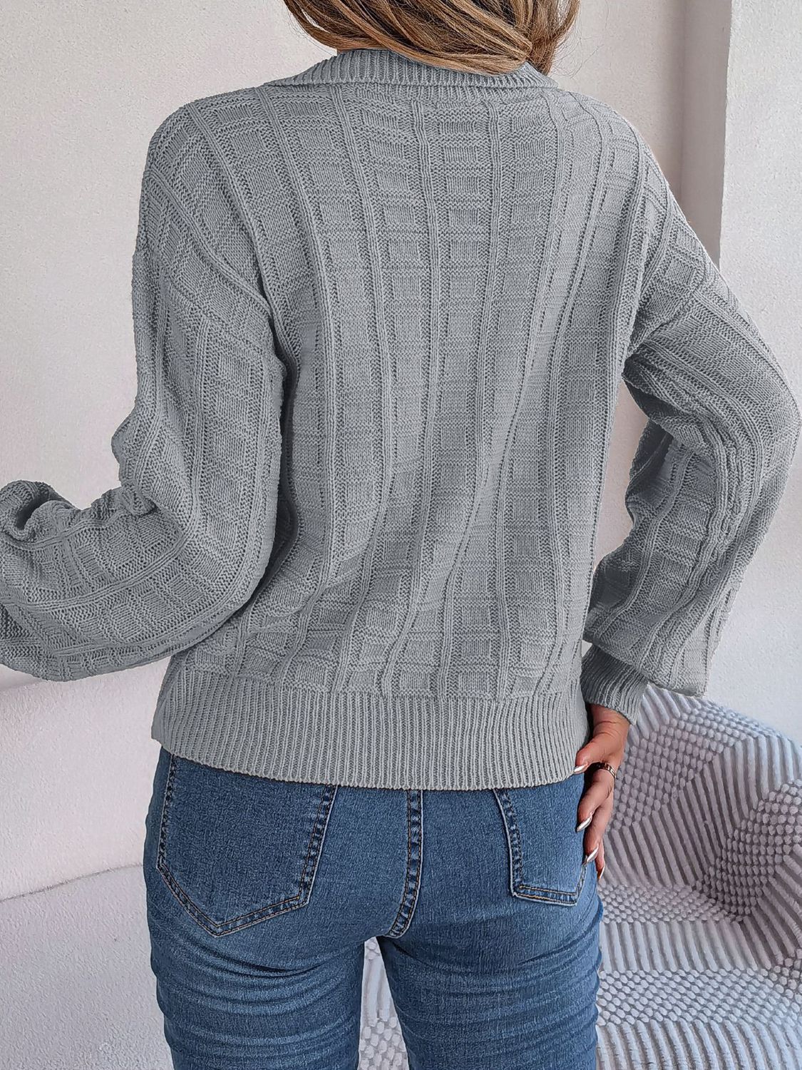 Johnny Collar Drop Shoulder Sweater BLUE ZONE PLANET