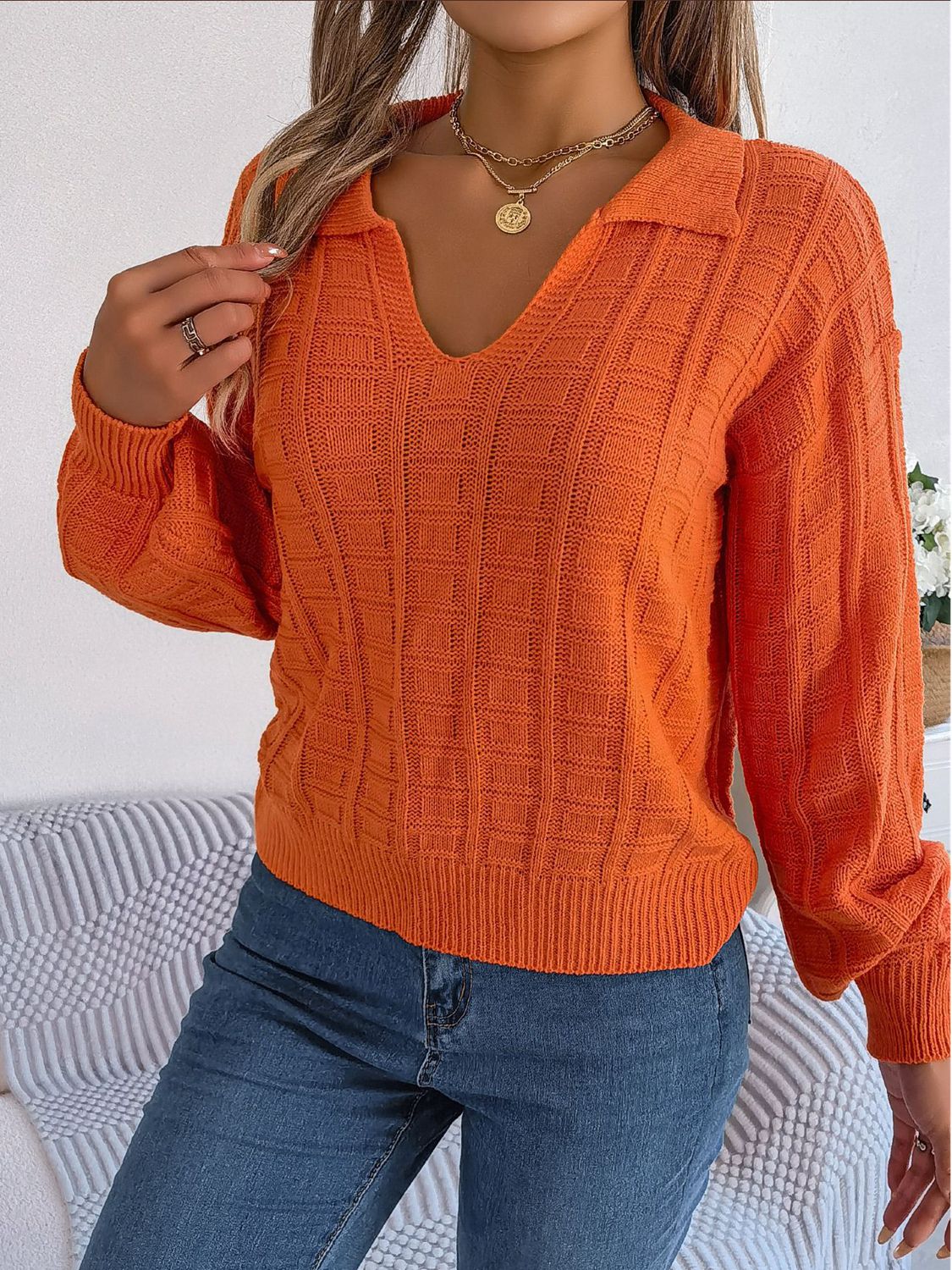 Johnny Collar Drop Shoulder Sweater BLUE ZONE PLANET