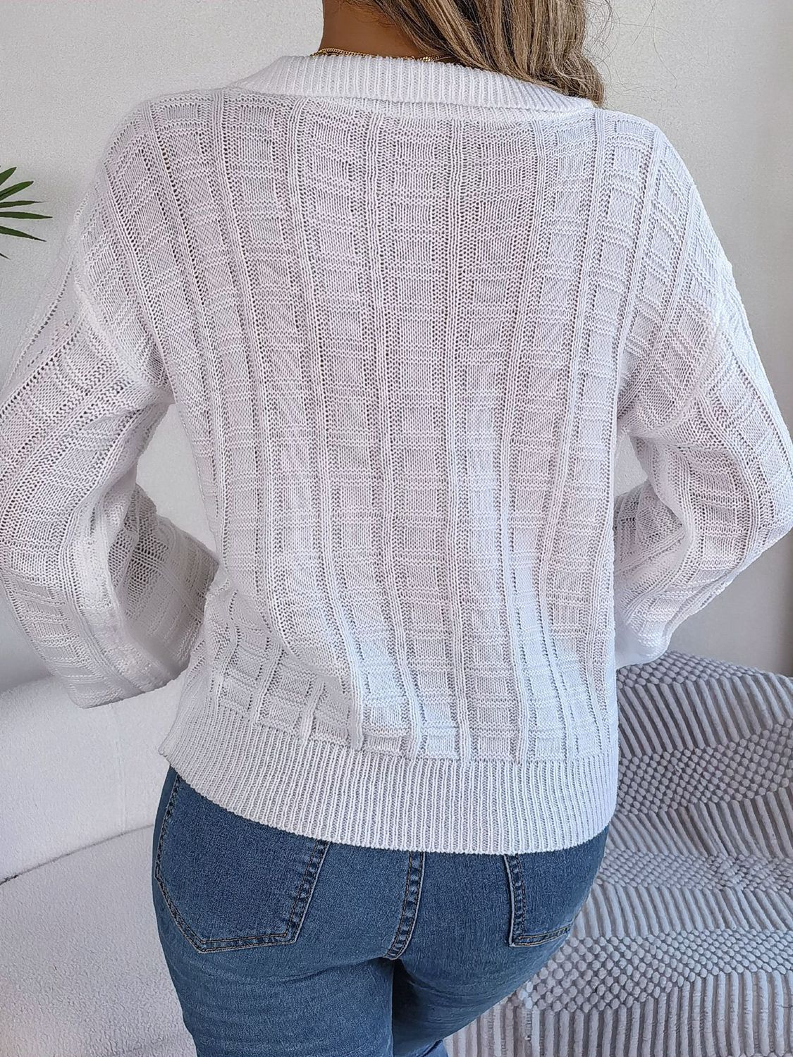 Johnny Collar Drop Shoulder Sweater BLUE ZONE PLANET