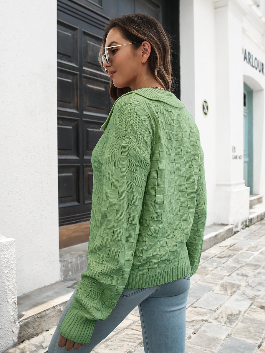Johnny Collar Dropped Shoulder Sweater BLUE ZONE PLANET