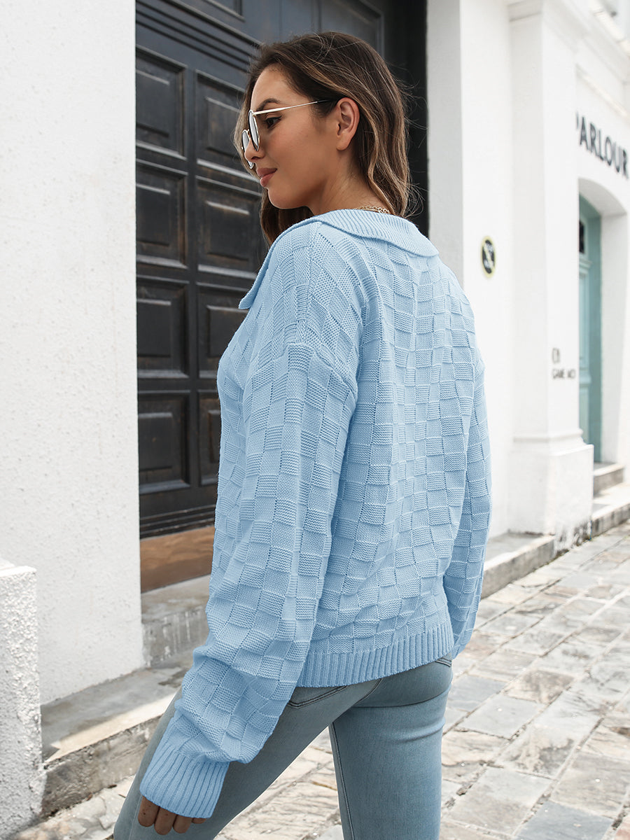 Johnny Collar Dropped Shoulder Sweater BLUE ZONE PLANET