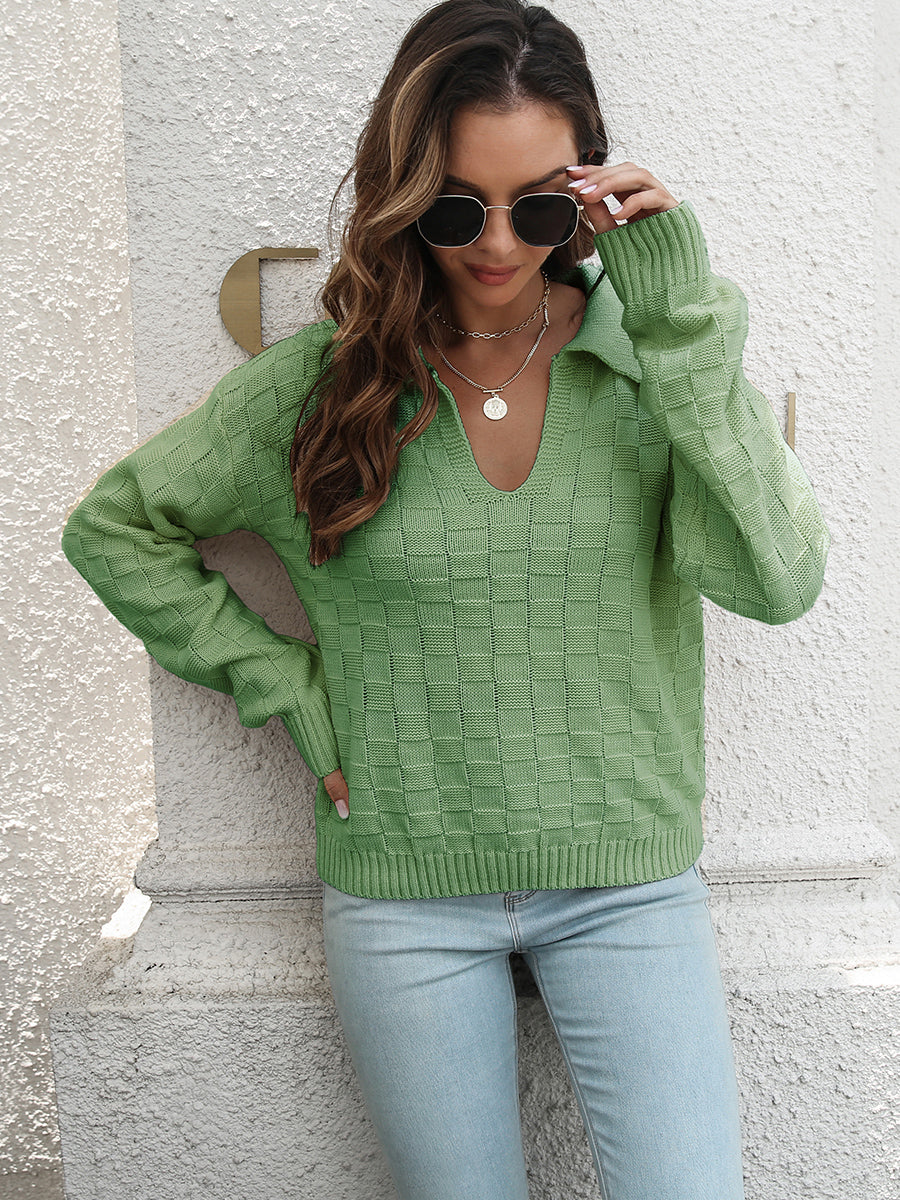 Johnny Collar Dropped Shoulder Sweater BLUE ZONE PLANET
