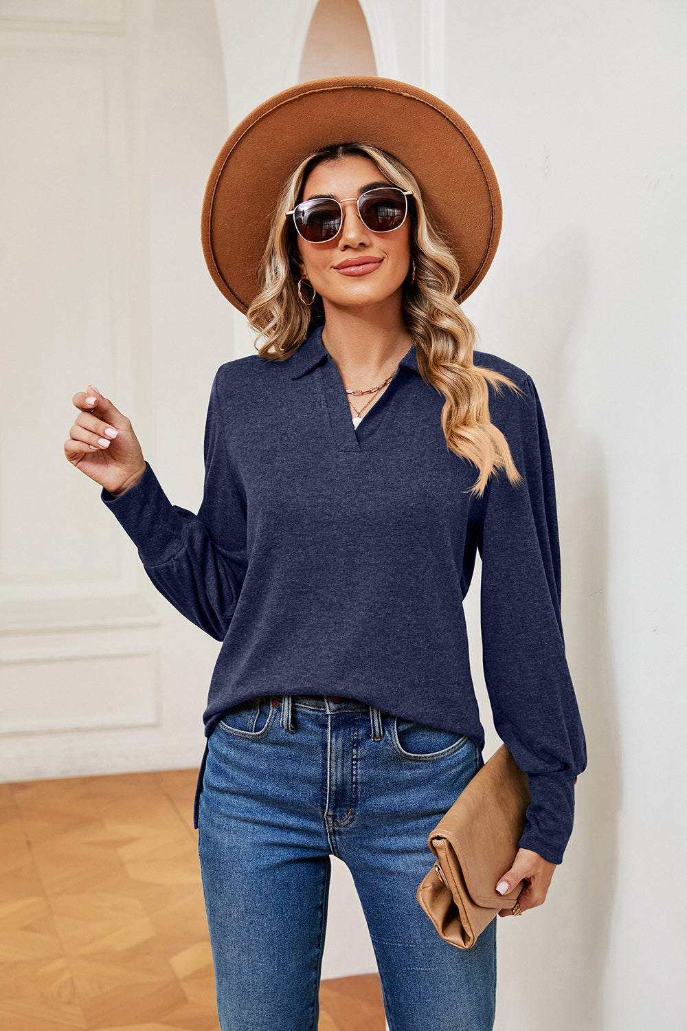 Johnny Collar Long Sleeve Top BLUE ZONE PLANET