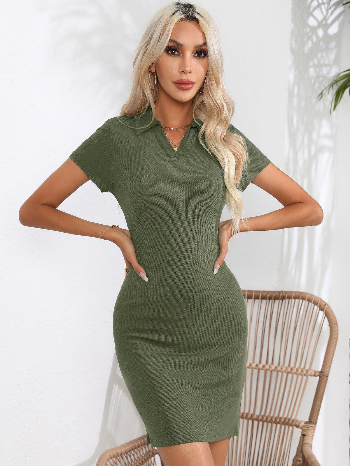 Johnny Collar Short Sleeve Bodycon Dress BLUE ZONE PLANET