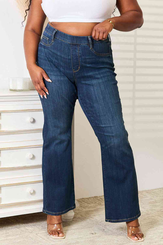 Judy Blue Full Size Elastic Waistband Straight Jeans BLUE ZONE PLANET