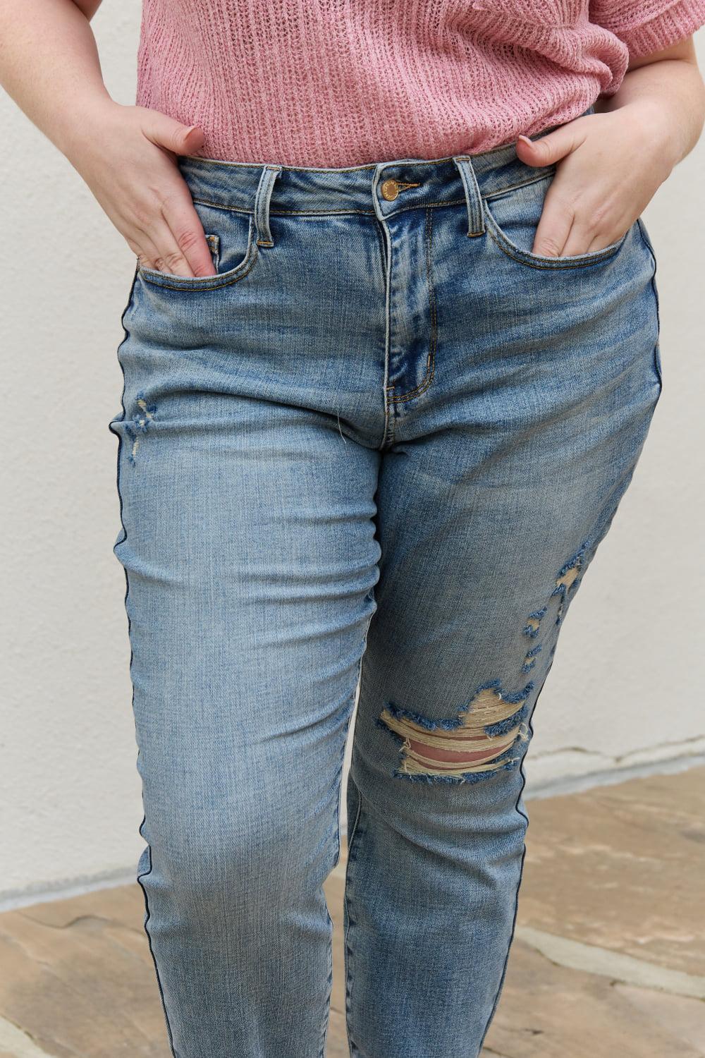 Judy Blue Macy Full Size Mid Rise Boyfriend Jeans BLUE ZONE PLANET