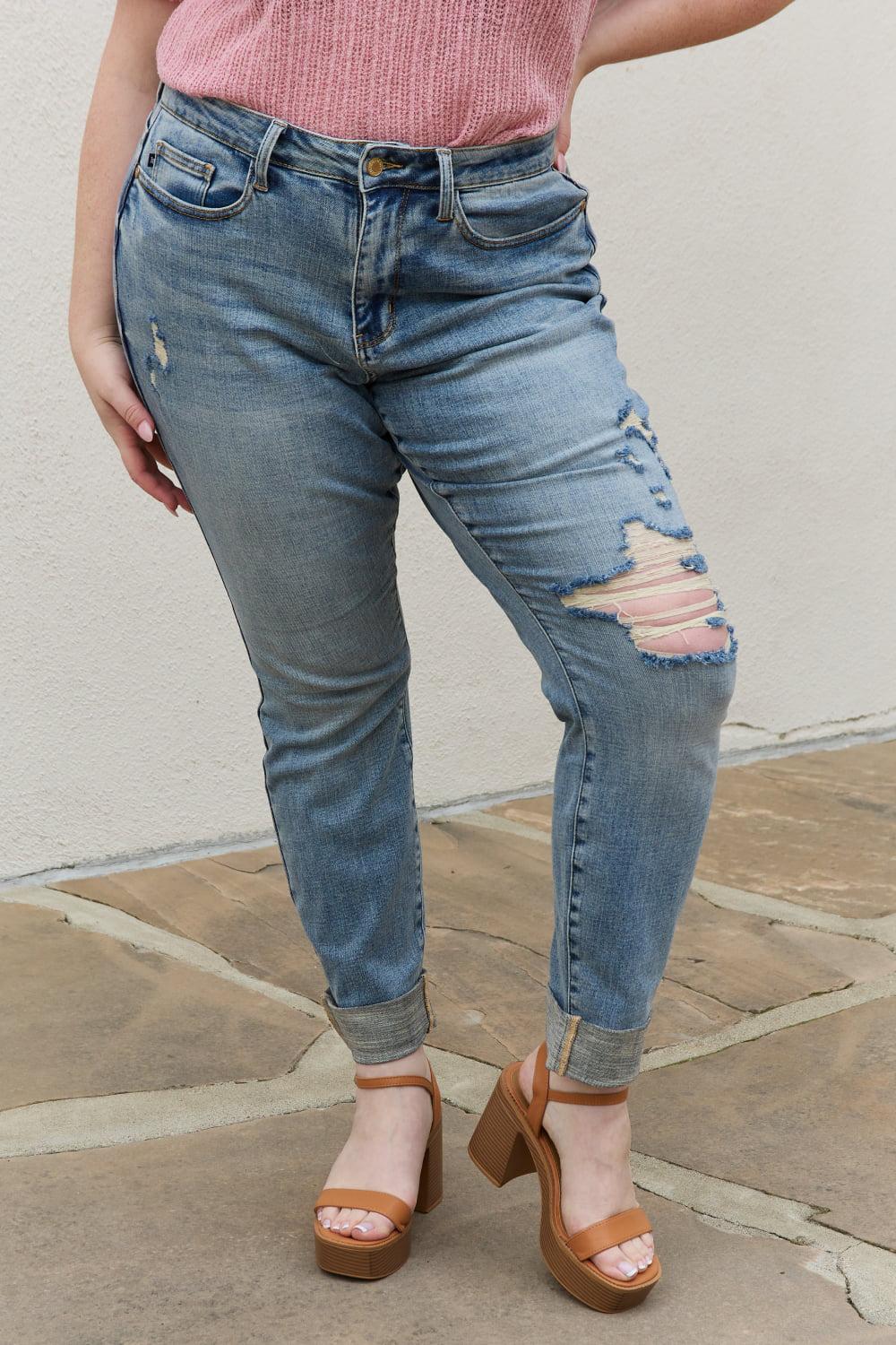 Judy Blue Macy Full Size Mid Rise Boyfriend Jeans BLUE ZONE PLANET