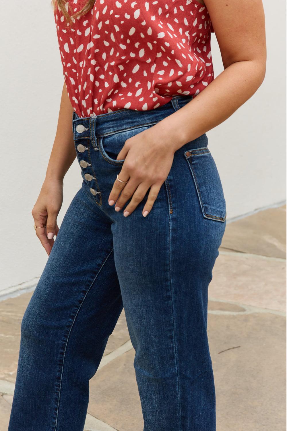 Judy Blue Pauline Full Size High Waisted Button Fly Wide Leg Jeans BLUE ZONE PLANET