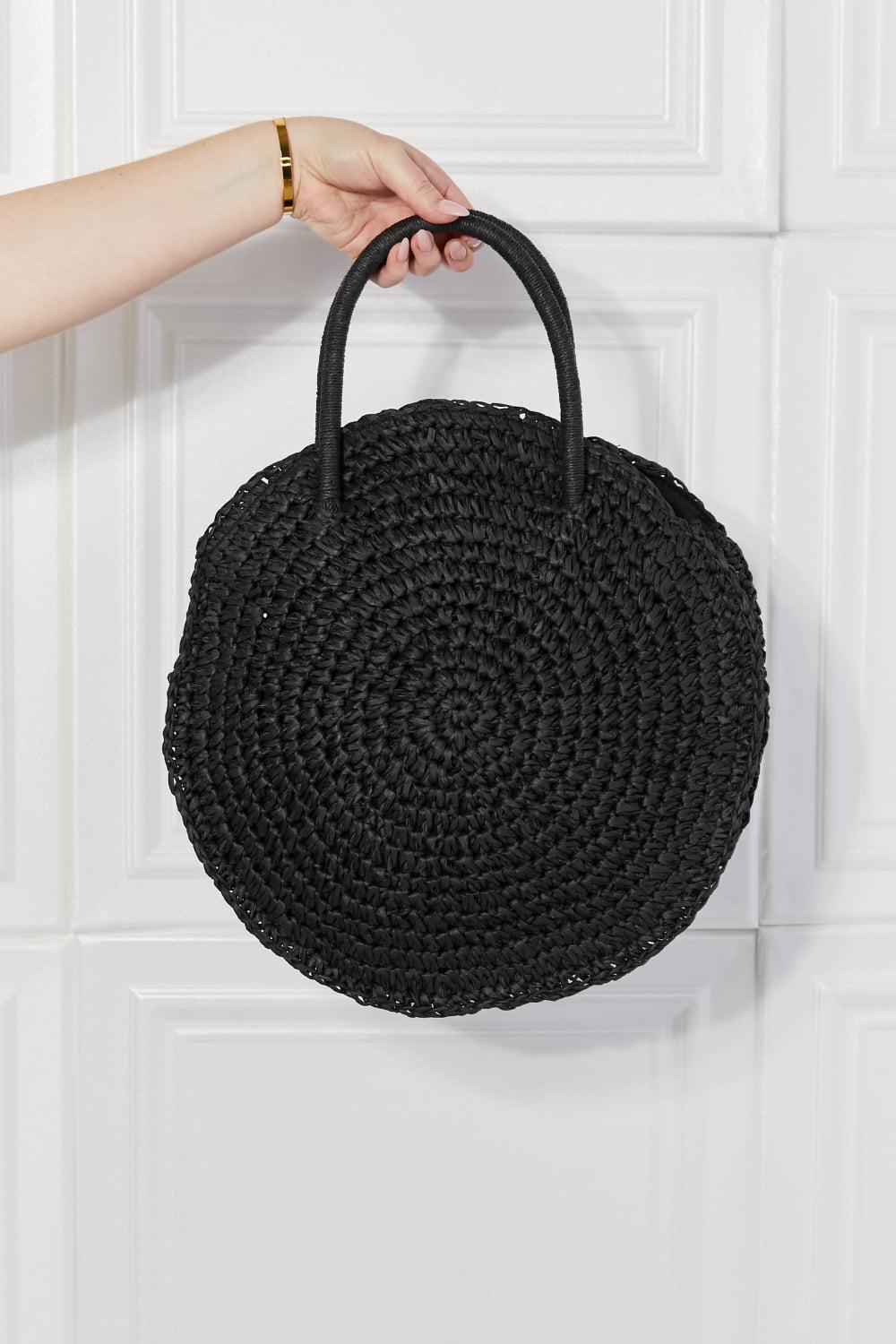 Justin Taylor Boho Beach Date Straw Rattan Handbag in Black BLUE ZONE PLANET