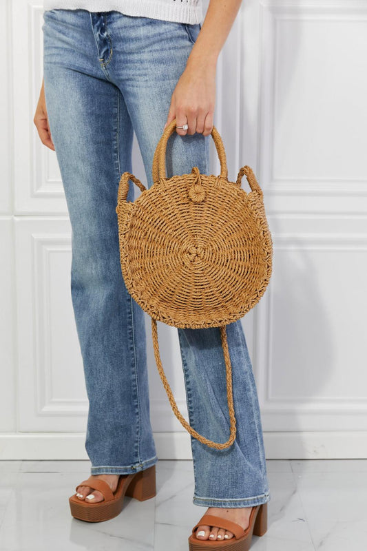 Justin Taylor Feeling Cute Rounded Rattan Handbag in Camel BLUE ZONE PLANET