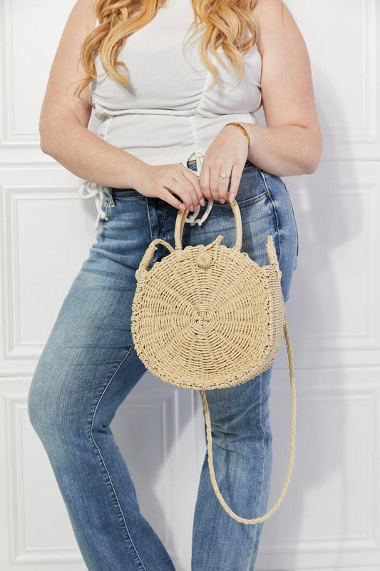 Justin Taylor Feeling Cute Rounded Rattan Handbag in Ivory BLUE ZONE PLANET