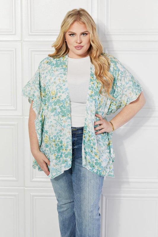 Justin Taylor Fields of Poppy Floral Kimono in Green BLUE ZONE PLANET