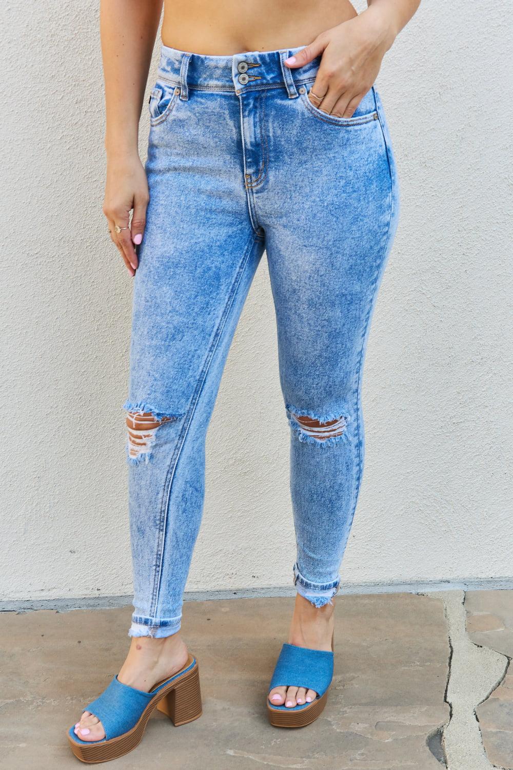 Kancan Emma Full size High Rise Distressed Skinny Jeans BLUE ZONE PLANET