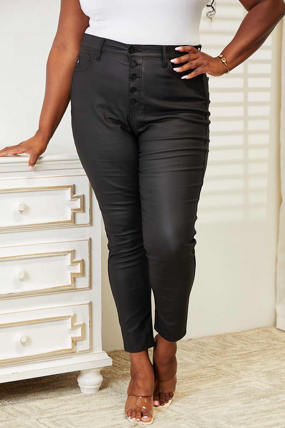 Kancan Full Size High Rise Black Coated Ankle Skinny Jeans BLUE ZONE PLANET