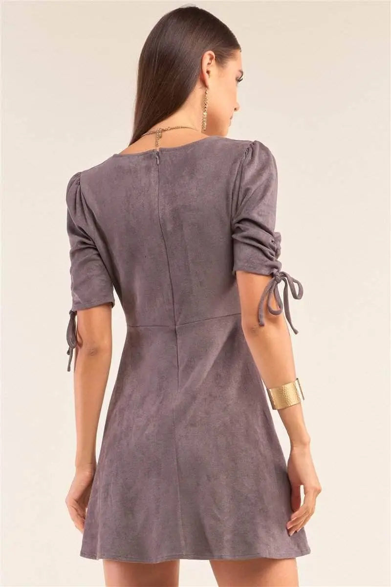 Kassie Suede Self-tie Mini Dress Blue Zone Planet