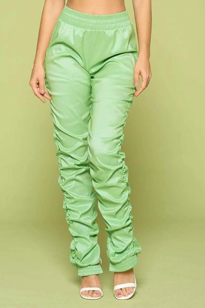 Kiwi Leather Pu Ruched Pants Blue Zone Planet