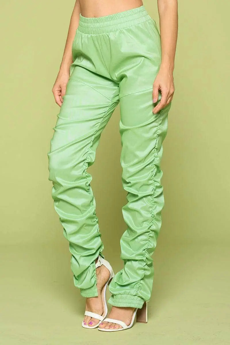 Kiwi Leather Pu Ruched Pants Blue Zone Planet