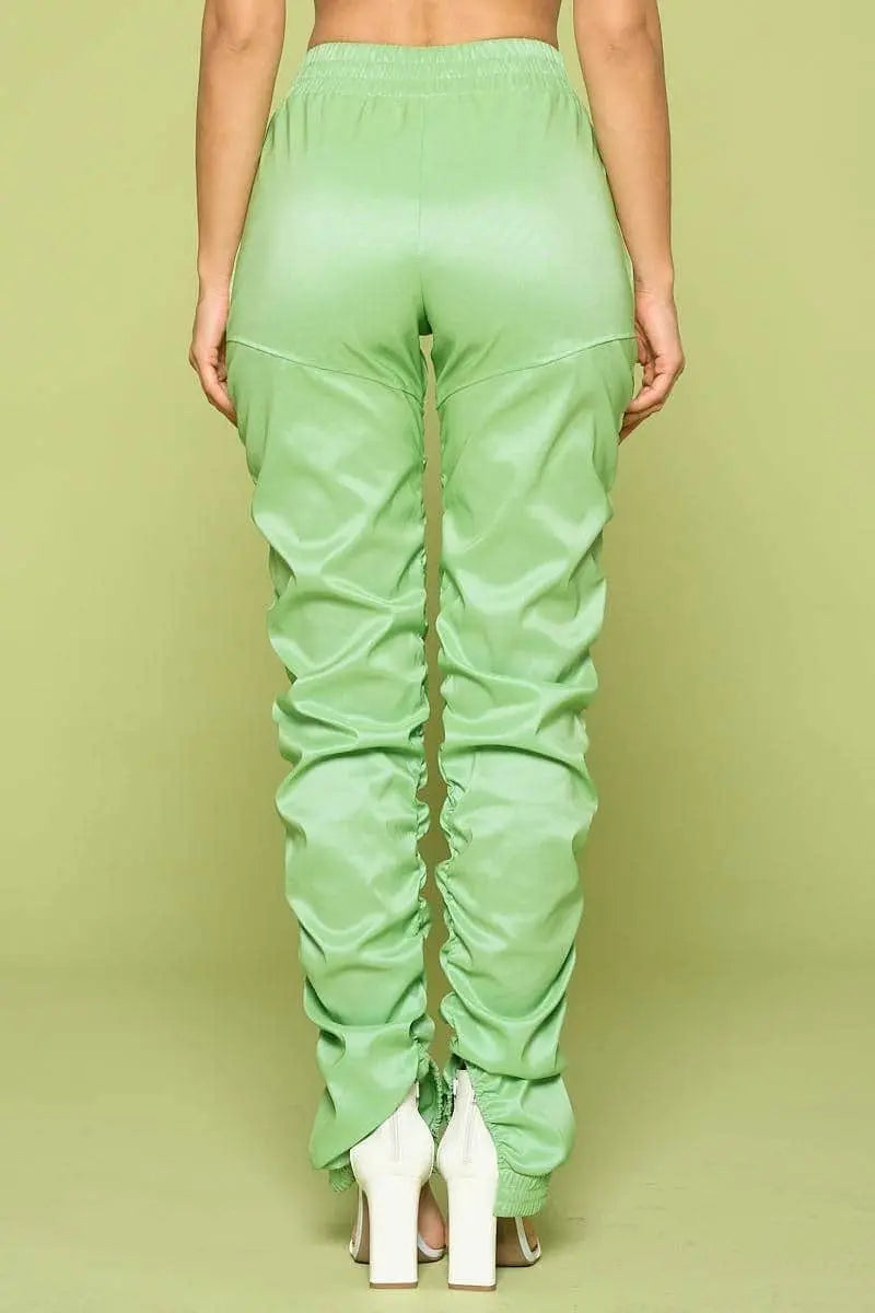 Kiwi Leather Pu Ruched Pants Blue Zone Planet