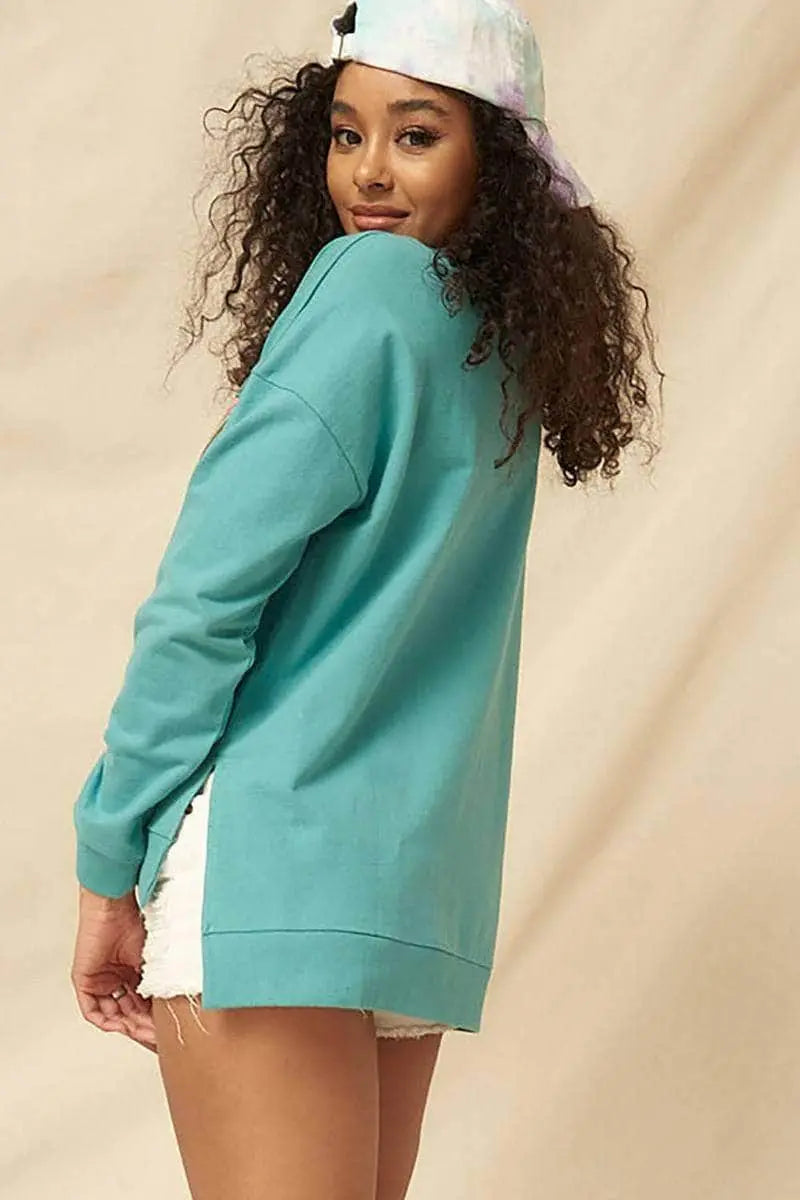 Know your power Mineral Washed French Terry Sweater Blue Zone Planet