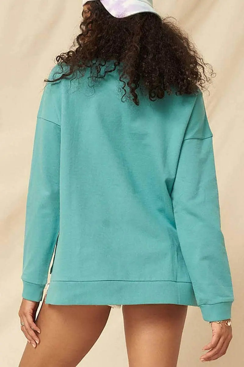 Know your power Mineral Washed French Terry Sweater Blue Zone Planet