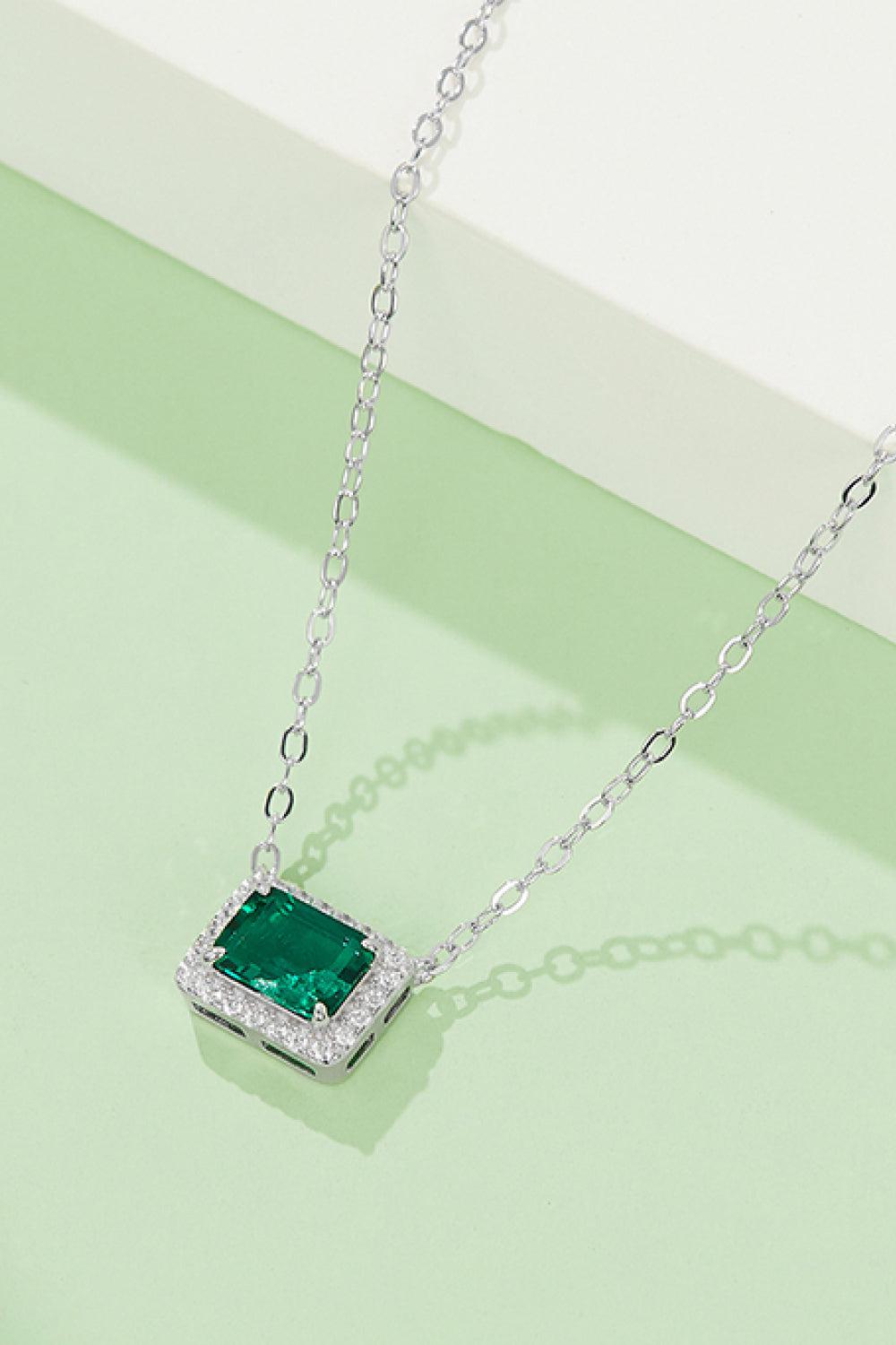 Lab-Grown Emerald Rectangle Pendant Necklace BLUE ZONE PLANET