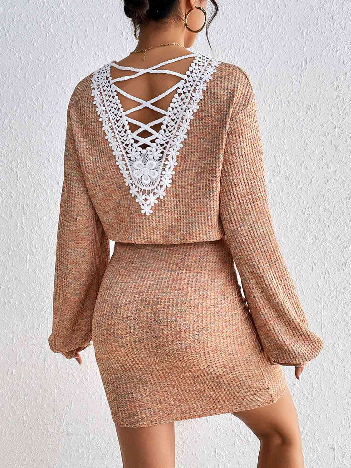 Lace Detail V-Neck Mini Dress BLUE ZONE PLANET