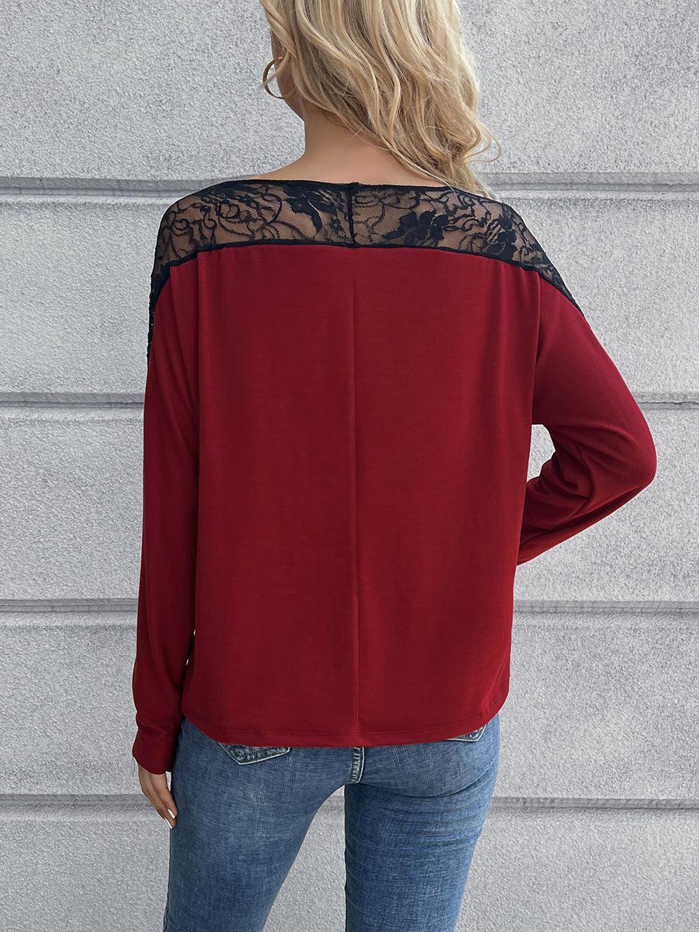 Lace Long Sleeve Round Neck Tee BLUE ZONE PLANET
