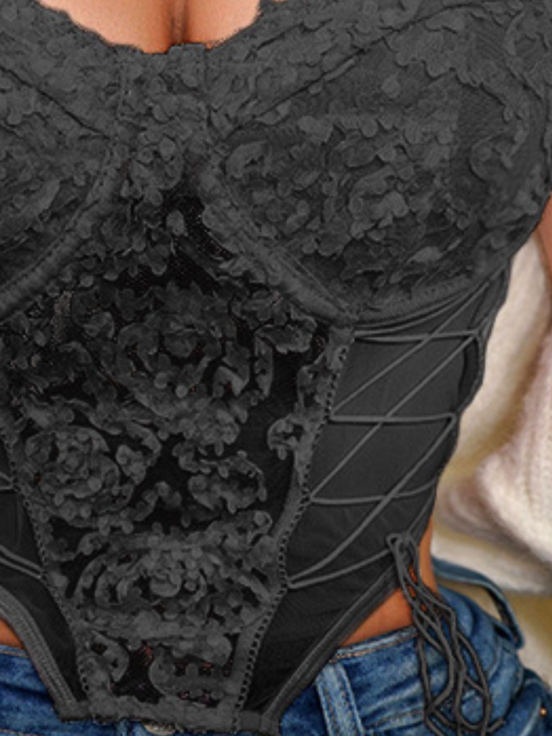 Lace Up Hem Detail Sweetheart Neck Cropped Tank BLUE ZONE PLANET