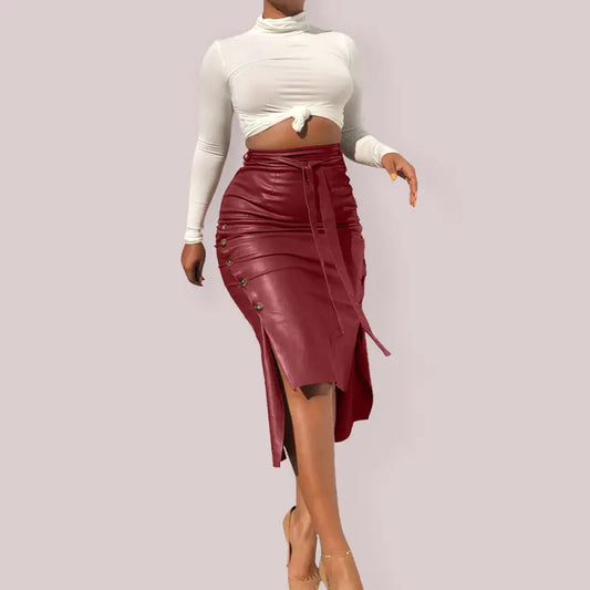 Ladies Fashion Slit Mid Length Slim Skirt kakaclo