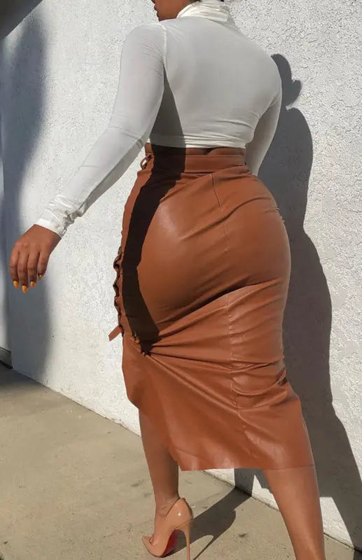 Ladies Fashion Slit Mid Length Slim Skirt kakaclo
