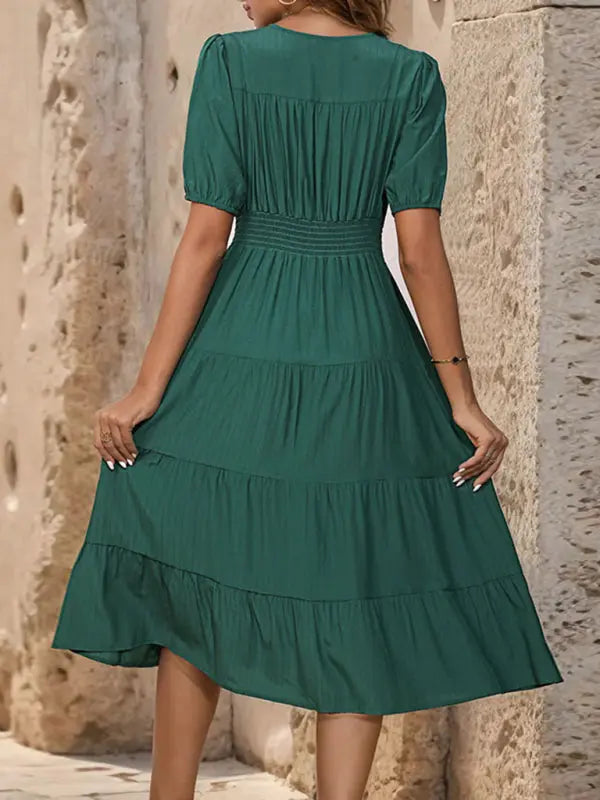 Ladies new V-neck short-sleeved waist dress kakaclo