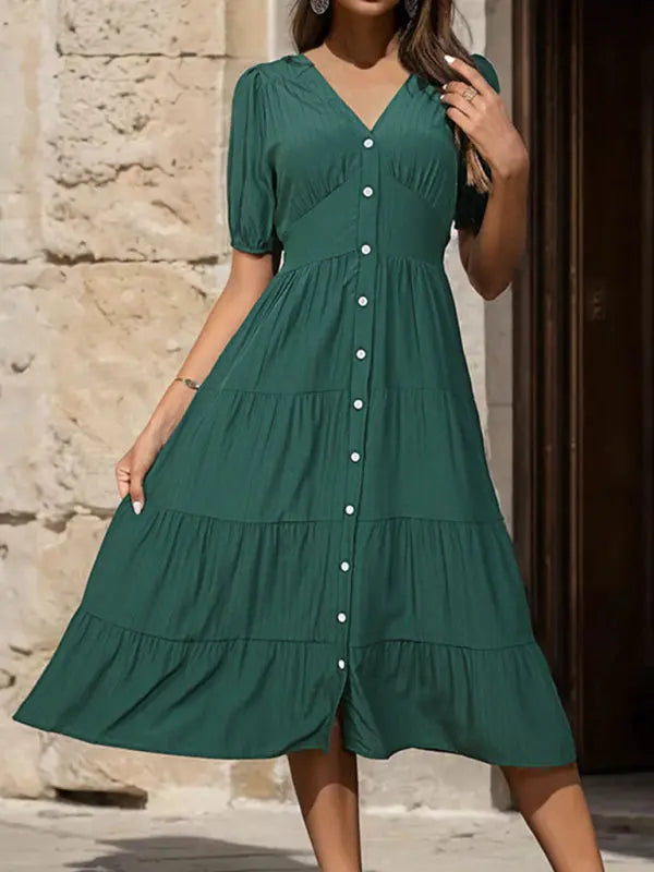 Ladies new V-neck short-sleeved waist dress kakaclo