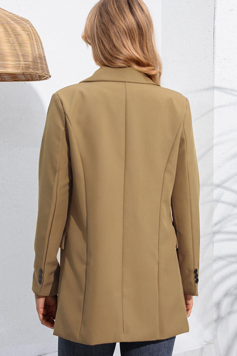 Lapel Neck Long Sleeve Blazer with Pockets BLUE ZONE PLANET